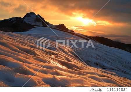 Captivating view of the glacier and mountains in sunset Captivating view of the glacier and mountains in sunset 111113884