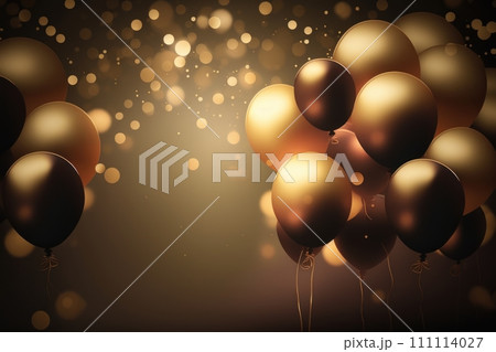 Golden balloons in the air. Celebration party decoration., generative ai 111114027
