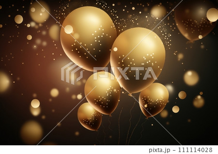 Golden balloons in the air. Celebration party decoration., generative ai 111114028