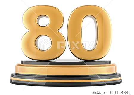 Golden 80 podium, award concept. 3D rendering isolated Golden 80 podium, award concept. 3D rendering isolated 111114843