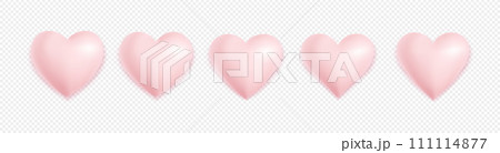 Pink heart set with shadows isolated on transparent background. Love symbol. 3D vector holiday element collection. Pink heart set with shadows isolated on transparent background. Love symbol. 3D vector holiday element collection. 111114877