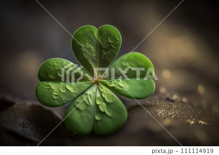 Clover Leaf with Blurred Background: St. Patrick's Day Concept, generative ai 111114919