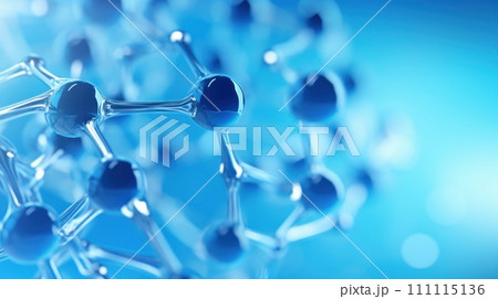 Molecular structure of water. Blue Water Molecules. Abstract of atomic Structures in a Futuristic Design. Science or medical background. Concept of science, chemistry, medicine. Copy Space. 111115136