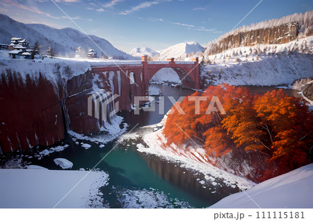 紅葉周りの雪景色-Generative AI 111115181