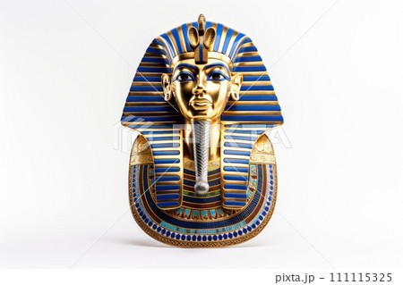 Egyptian Pharaoh funerary mask isolated on white background. Golden Mask of Tutankhamun. Traditions and customs of ancient Egypt Egyptian Pharaoh funerary mask isolated on white background. Golden Mask of Tutankhamun. Traditions and customs of ancient Egypt 111115325