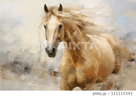 Portrait of Majestic White Horse. Power and Grace of Wild Horse. Painting in style of Impressionism and oil painting, rough brush strokes. ?oncept of freedom and beauty of wild animals in nature Portrait of Majestic White Horse. Power and Grace of Wild Horse. Painting in style of Impressionism and oil painting, rough brush strokes. ?oncept of freedom and beauty of wild animals in nature 111115343
