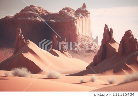 Pinkish Desert Cliffs and Sand Dunes, Similar to Monument Valley, generative ai 111115404