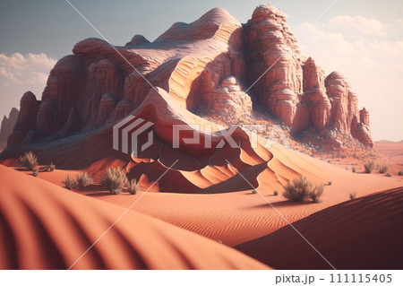Pinkish Desert Cliffs and Sand Dunes, Similar to Monument Valley, generative ai 111115405