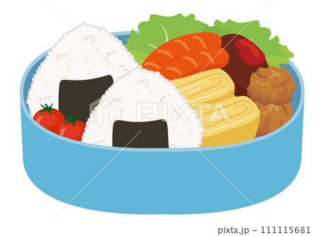 手作り弁当_おにぎり弁当_ブルーの弁当箱 111115681