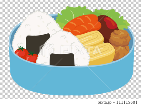 手作り弁当_おにぎり弁当_ブルーの弁当箱 111115681