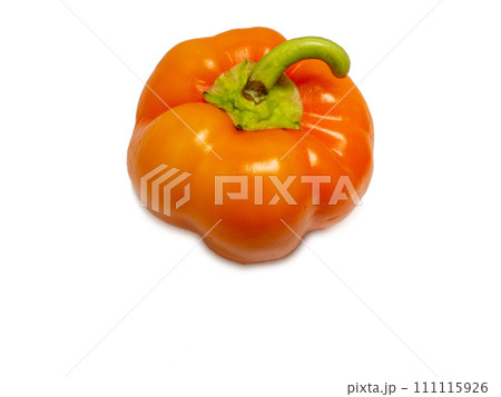 Orange sweet pepper. Bulgarian pepper. Pepper variety, bell. Vegetarian lunch ingredient. Vegetable for salad. Orange sweet pepper. Bulgarian pepper. Pepper variety, bell. Vegetarian lunch ingredient. Vegetable for salad. 111115926