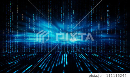 Blue digital binary code on a dark blue background. 111116243