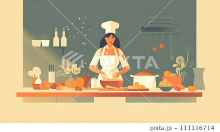 AI-generated content. Illustration of Chef Preparing Meal AI-generated content. Illustration of Chef Preparing Meal 111116714