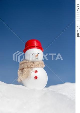 冬晴れの雪原と雪だるま 冬晴れの雪原と雪だるま 111117544