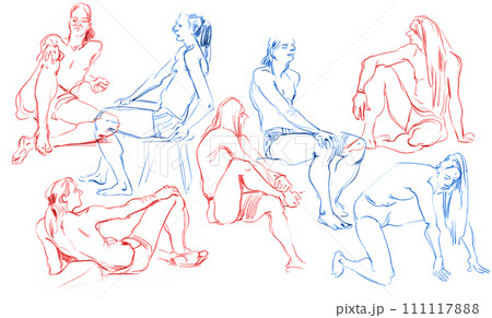 Study sketch of a human figure from life. Pencil outline doodles Study sketch of a human figure from life. Pencil outline doodles 111117888