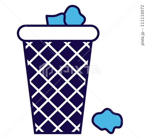 Blue trash bin with crumpled paper ball vector illustration. Waste disposal concept, office garbage bin. Blue trash bin with crumpled paper ball vector illustration. Waste disposal concept, office garbage bin. 111118072