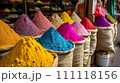 Vibrant Holi Festival Colors in Bags Lined Up for Celebration in India 111118156