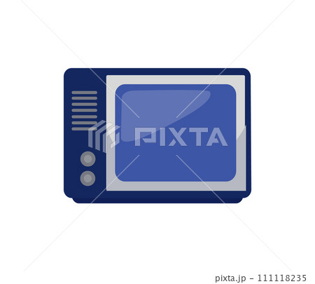 Old-fashioned blue television set with screen and buttons. Retro TV device, entertainment nostalgia vector illustration. 111118235