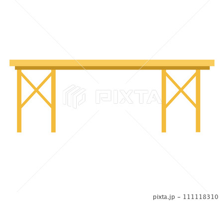 Golden wooden table design with sturdy legs, isolated on white background. Furniture piece for home and office vector illustration. 111118310