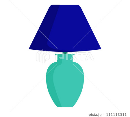 Turquoise table lamp with dark blue shade on white background. Simple home decor and lighting equipment vector illustration. 111118311