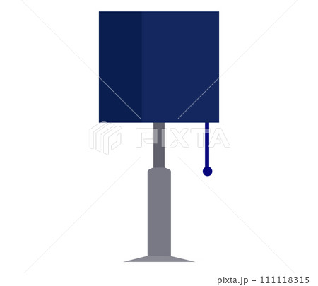 Blue street lamp simple design, modern city lighting, isolated lamp post vector illustration. Urban infrastructure, street furniture design, contemporary light pole vector illustration. 111118315