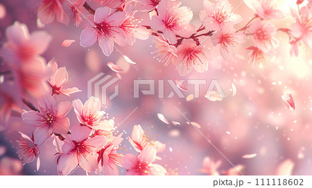 満開の桜の枝のグラフィック背景「AI生成画像」 111118602