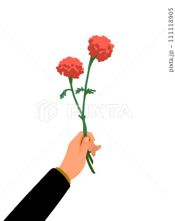 朱赤マリーゴールドの花束をプレゼントしている男性の腕 111118905