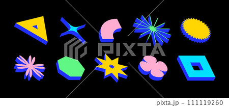 Colorful isometric shape set. Volumetric geometric collection. Bright retro 3d brutalist form pack. Vintage Y2k abstract game elements for poster, cover, banner. Bauhaus or Memphis style pack. Vector 111119260