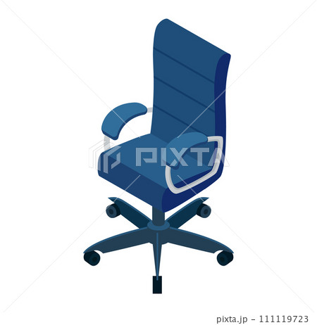 Blue office chair with armrests on wheels. Modern ergonomic swivel chair design. Comfortable workplace furniture vector illustration. 111119723