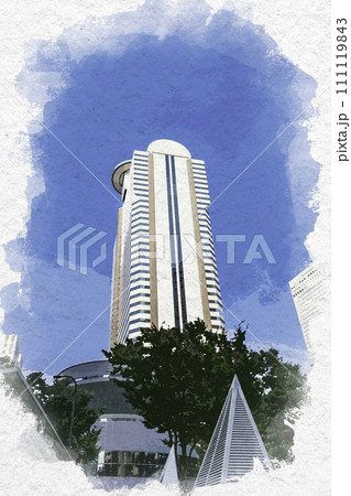 水彩画風 西新宿 新宿アイランドタワー 東京都新宿区 水彩画風 西新宿 新宿アイランドタワー 東京都新宿区 111119843