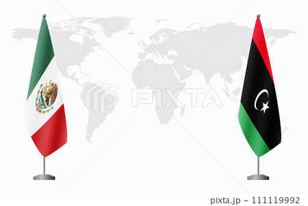 Mexico and Libya flags for official meeting 111119992
