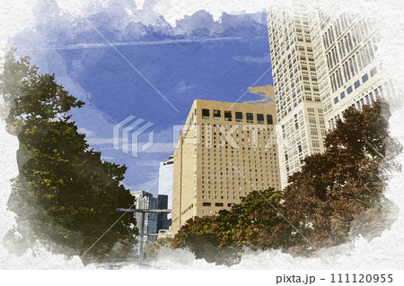 水彩画風　西新宿　公園通り　新宿第一生命ビルディング　東京都新宿区 111120955
