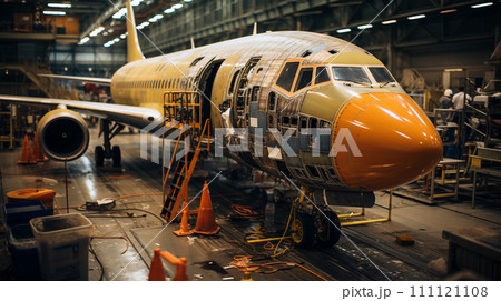 Aircraft assembly factory. Plane assembly factory. Generative AI. 111121108