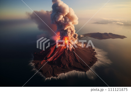 AI-generated content. Volcano erupting from aerial point of view 111121875