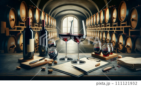 AI-generated content. Glasses of red wine 111121932
