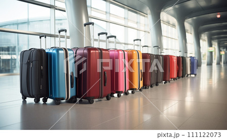 AI-generated content. The concept of tourism and travel. Suitcases at the airport. 111122073