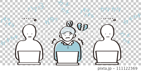 在安靜的辦公室擔心噪音的上班族的形象插畫素材 111122369