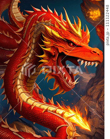 Red fire dragon. Generative AI 111122448