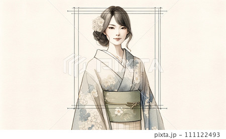 着物の女性のイラスト素材 [111122493] - PIXTA 