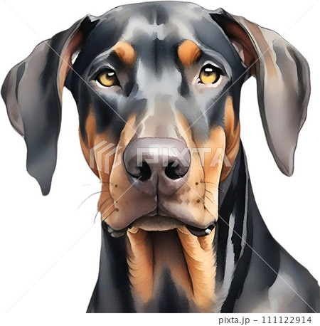 Doberman Pinscher dog. Watercolor Clipart. Generative AI. 111122914