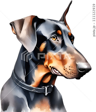 Doberman Pinscher dog. Watercolor Clipart. Generative AI. Doberman Pinscher dog. Watercolor Clipart. Generative AI. 111122919