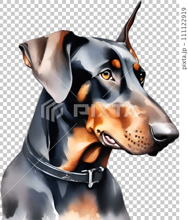Doberman Pinscher dog. Watercolor Clipart. Generative AI. Doberman Pinscher dog. Watercolor Clipart. Generative AI. 111122919