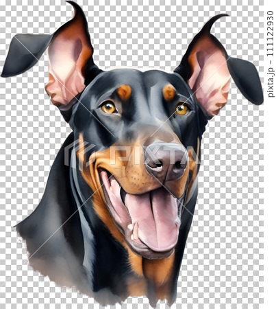 Doberman Pinscher dog. Watercolor Clipart. Generative AI. 111122930