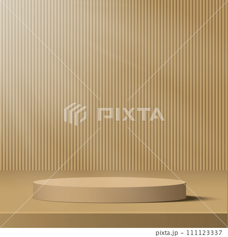 3d cream color podium and minimal cream color wall scene. 3d podium minimal abstract background. Vector 111123337