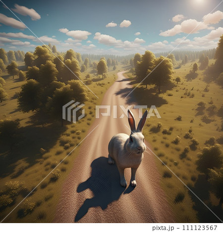 AI-generated content. Generative AI of a Rabbit Running Down a Dirt Road AI-generated content. Generative AI of a Rabbit Running Down a Dirt Road 111123567