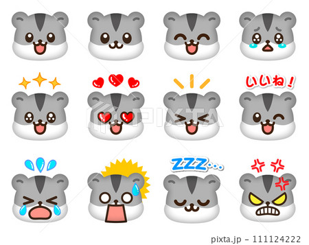 かわいいジャンガリアンハムスターの喜怒哀楽表情顔アイコンイラスト素材 かわいいジャンガリアンハムスターの喜怒哀楽表情顔アイコンイラスト素材 111124222
