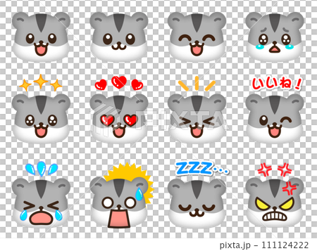 可愛的Djungarian倉鼠的喜怒哀樂表情臉圖示插畫素材 111124222
