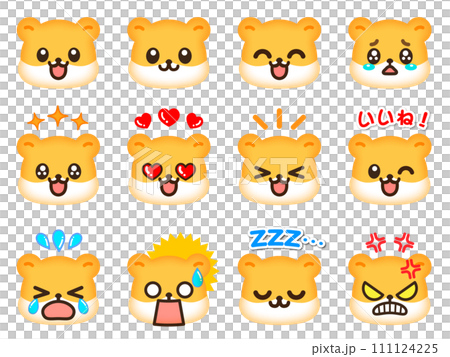 かわいいハムスターの喜怒哀楽表情顔アイコンイラスト素材 111124225