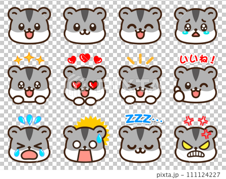 かわいいジャンガリアンハムスターの喜怒哀楽表情顔アイコンイラスト素材 111124227