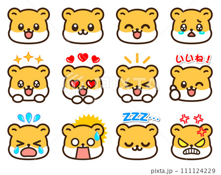 かわいいハムスターの喜怒哀楽表情顔アイコンイラスト素材 111124229